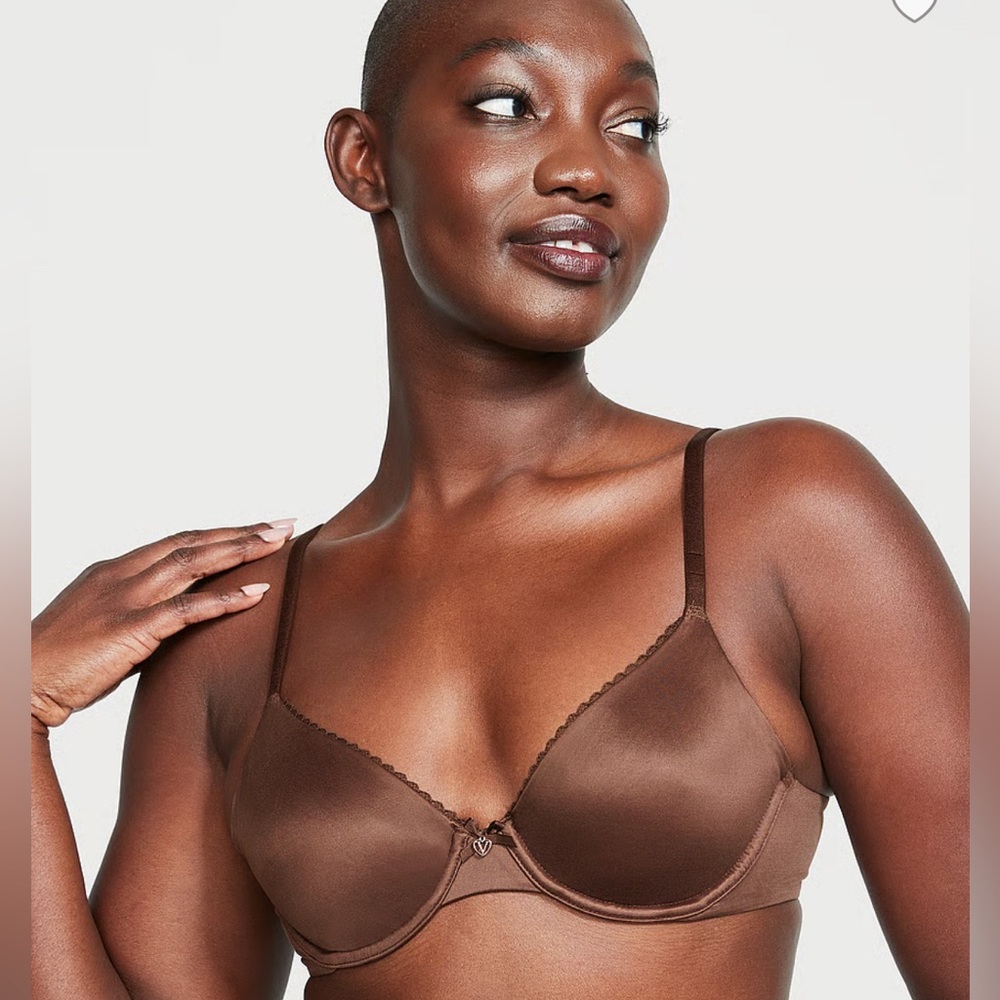 Victoria’s Secret Invisible Lift Unlined Demi Bra Chocolate Brown Satin 32DD